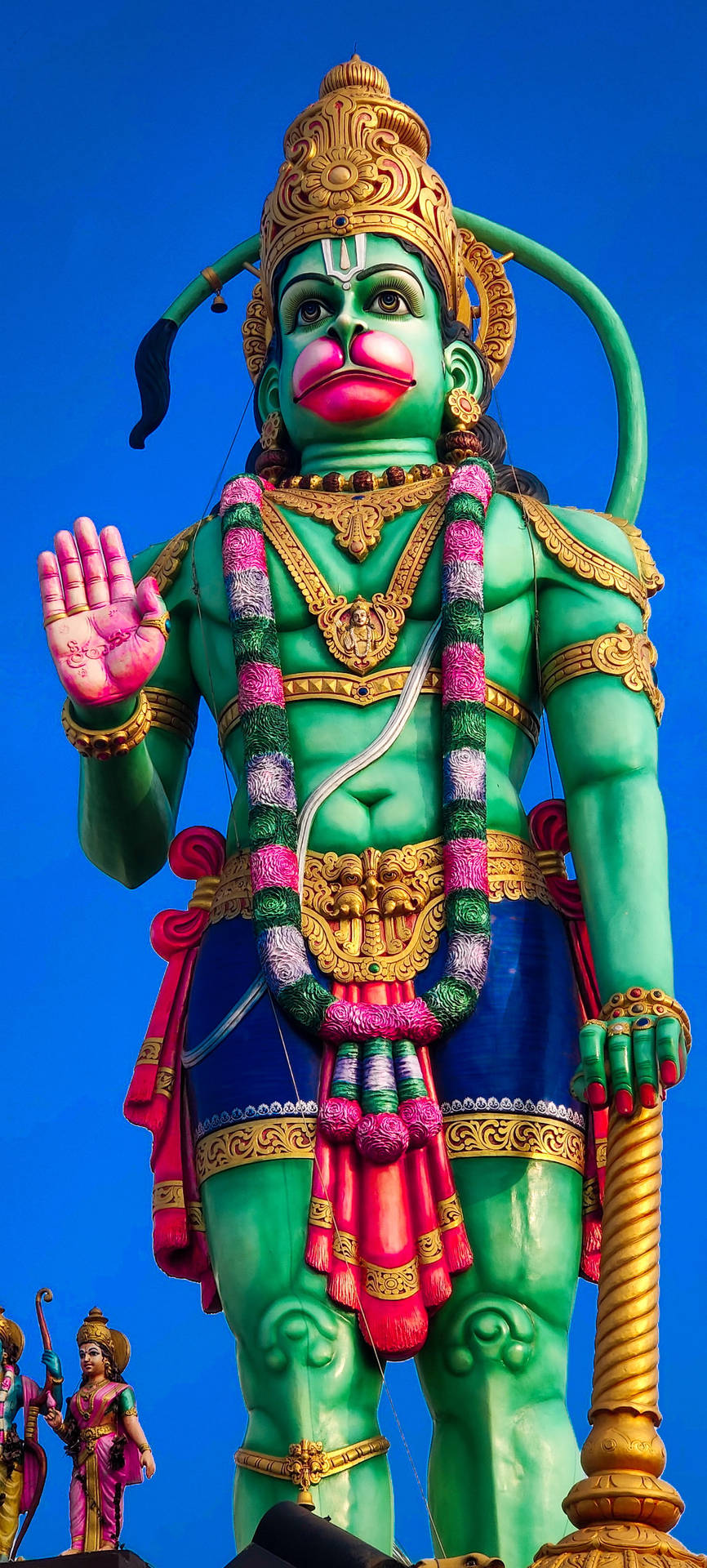 God Hanuman Gigantic Green Statue Background