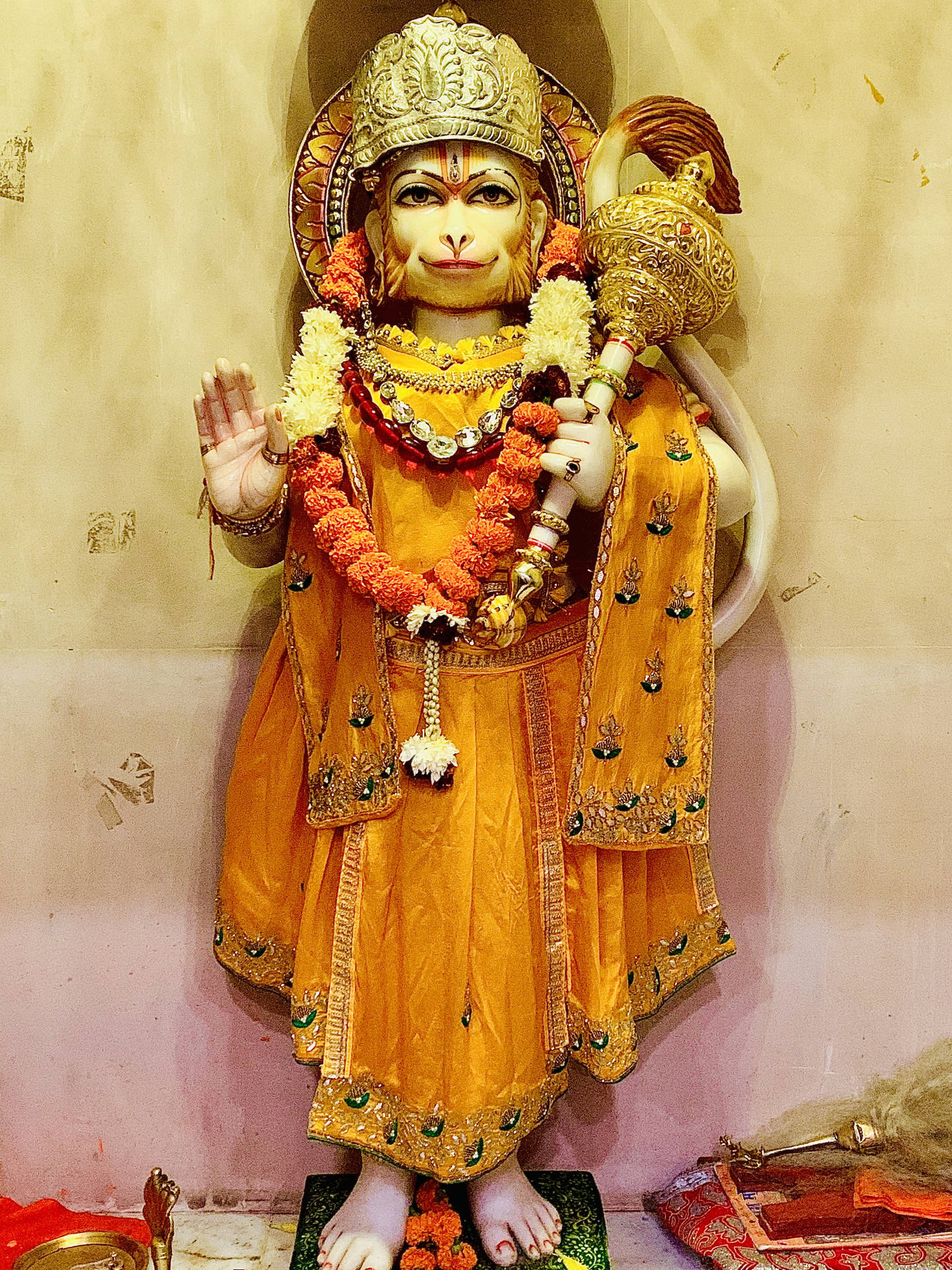 God Hanuman With Orange Decoration Background