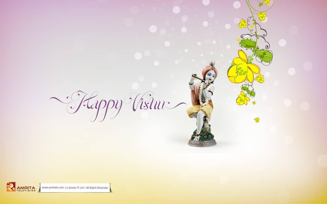 God Krishna With Bansuri Vishu Background