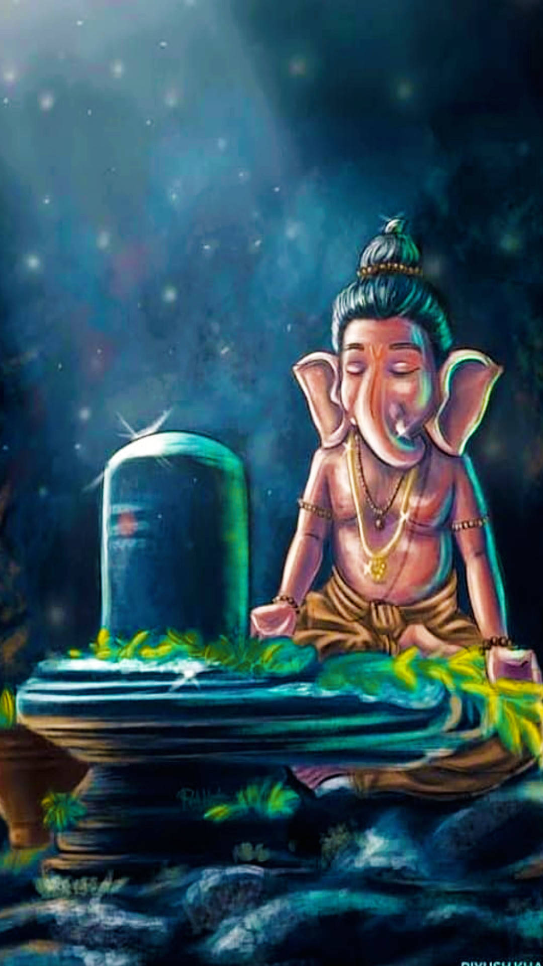 God Mobile Ganesh On A Lotus Background