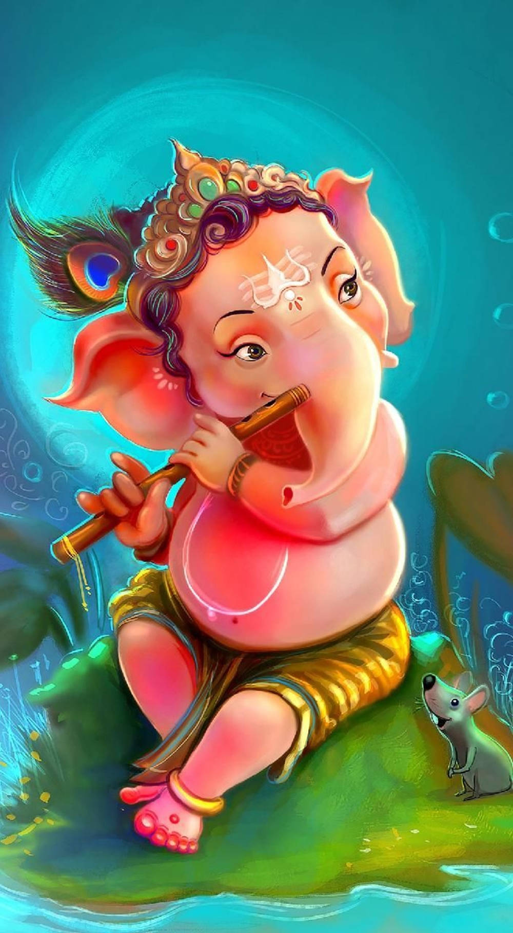 God Mobile Hindu Deity Ganesh Flute Background