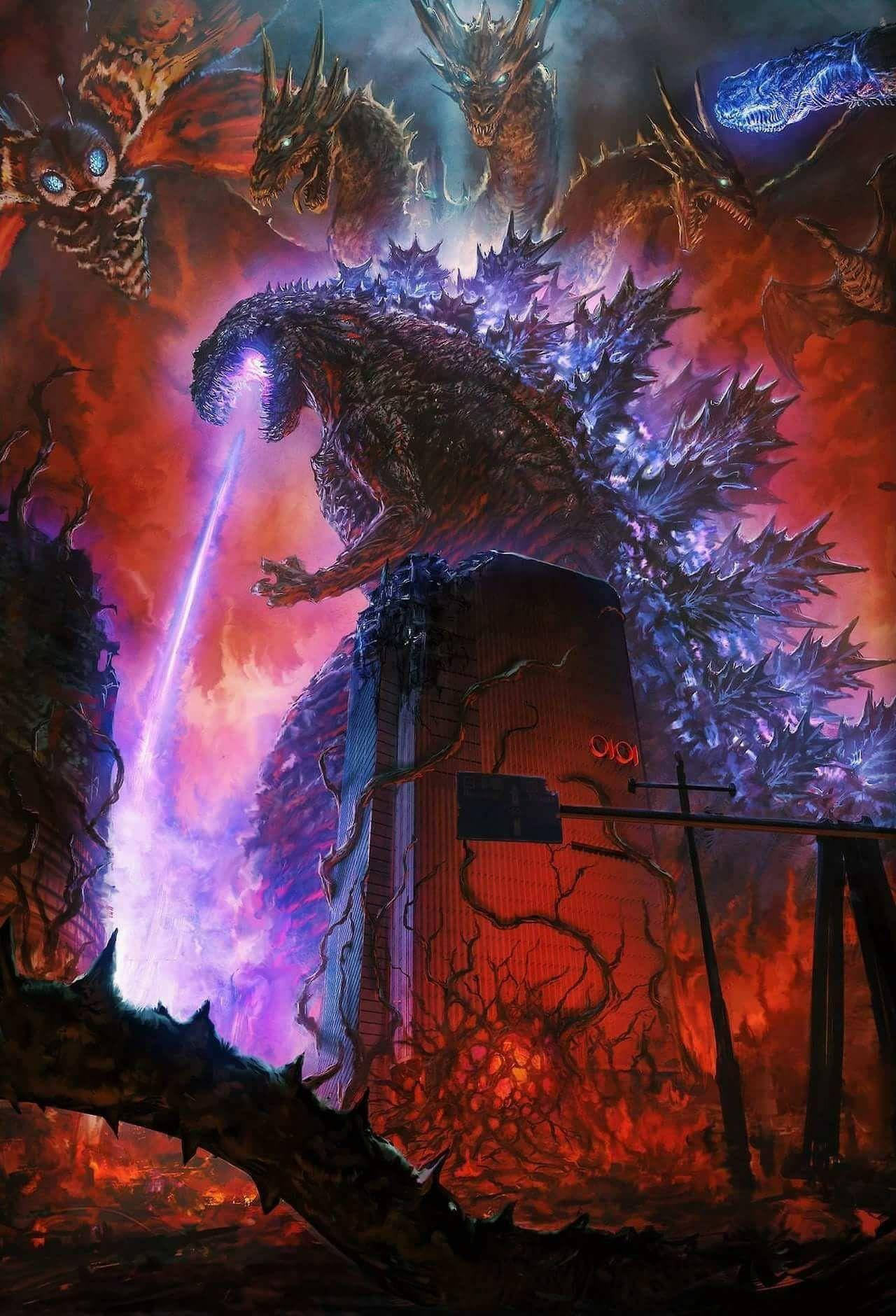 God Of Destruction Shin Godzilla Ignites The Night Background
