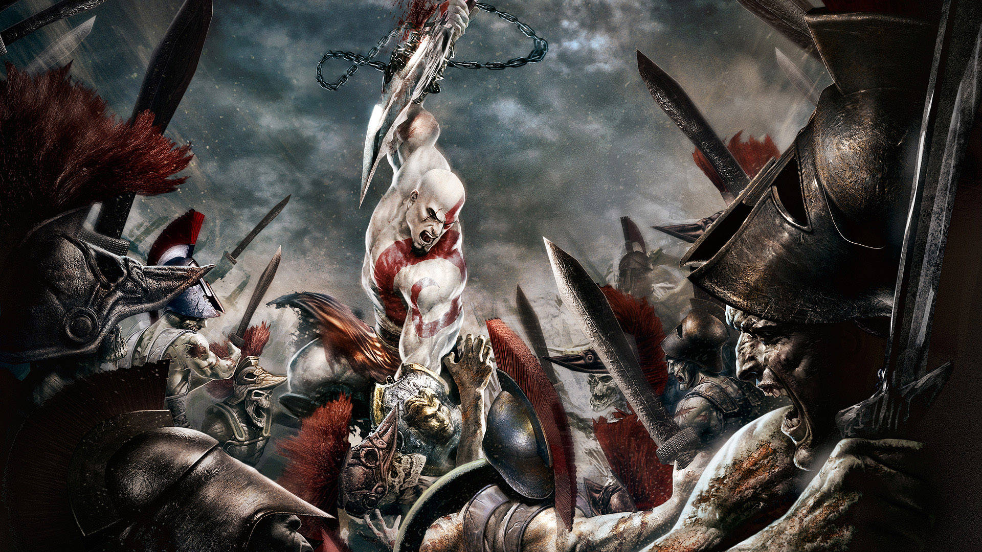 God Of War Kratos Against Army Background