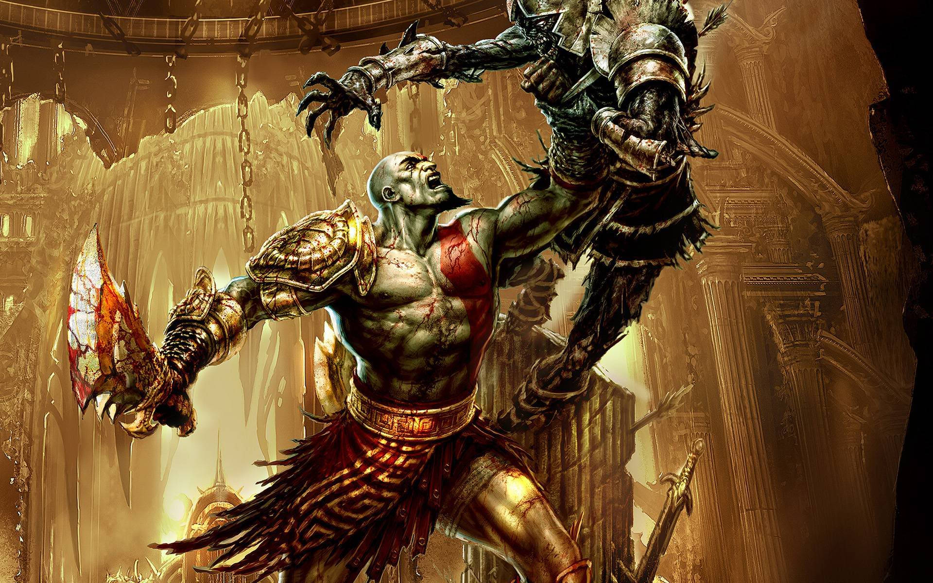 God Of War Kratos Against Monster Background