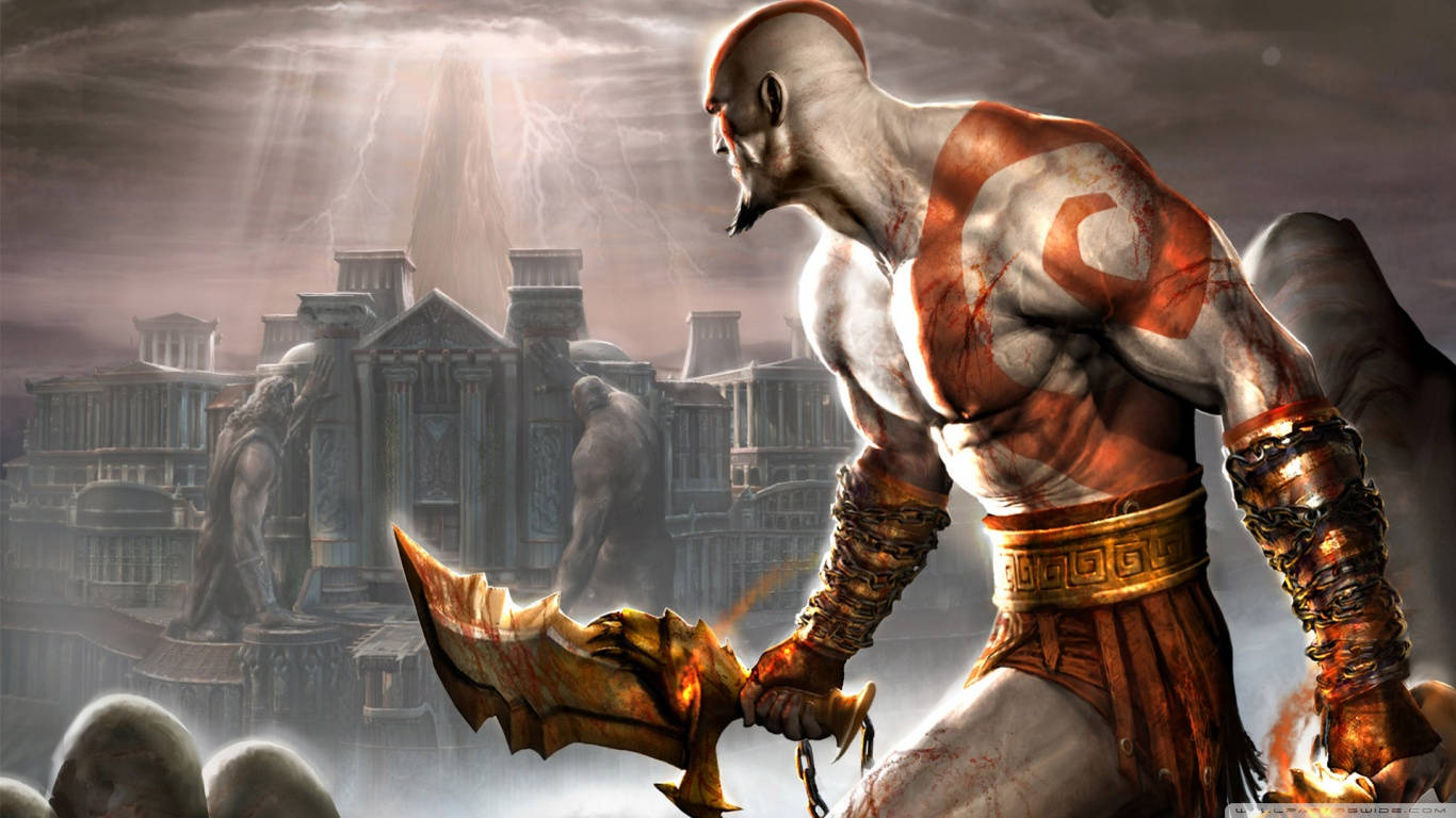 God Of War Kratos At Temple Background