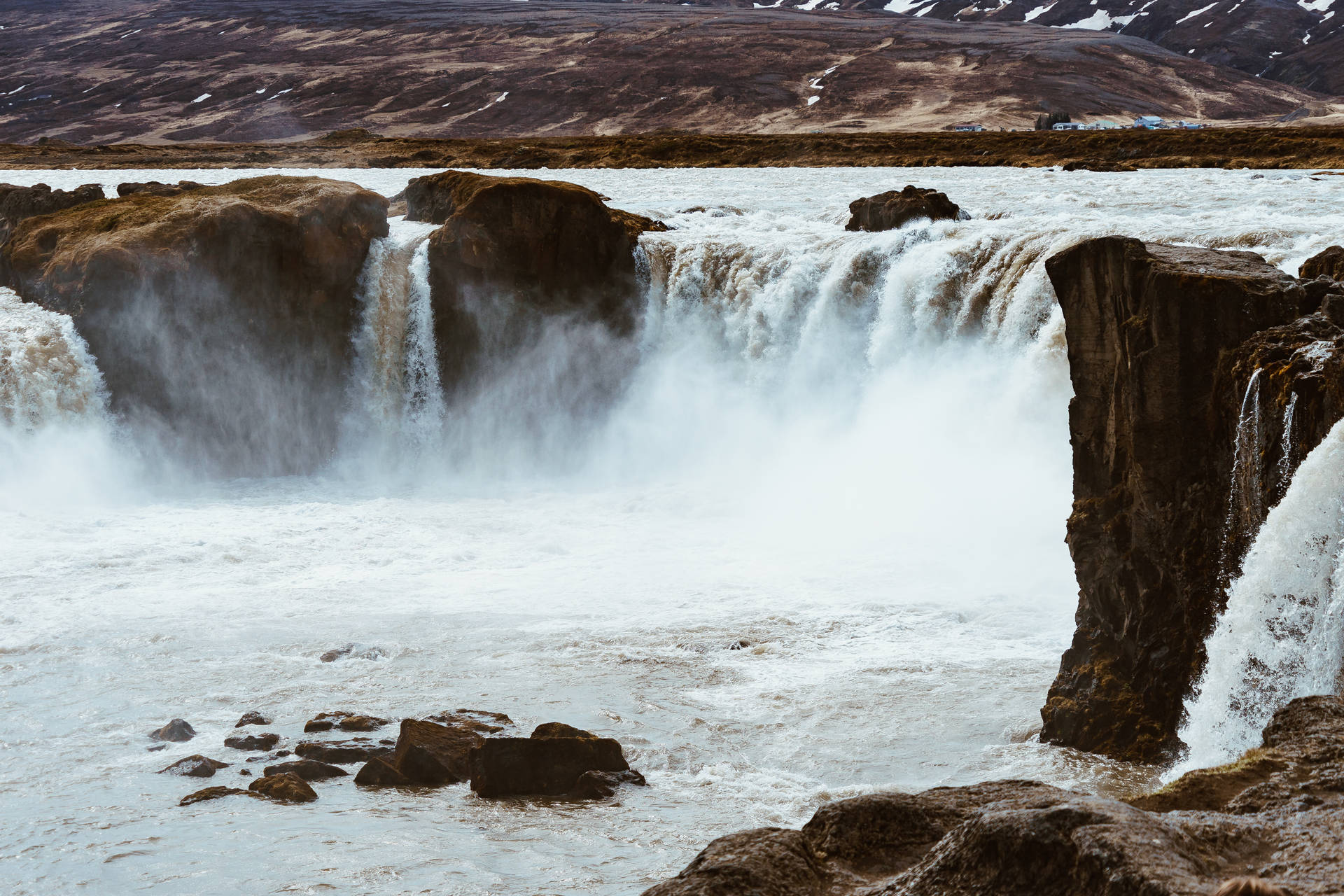 Goðafoss Waterfall Nature Scenery Background