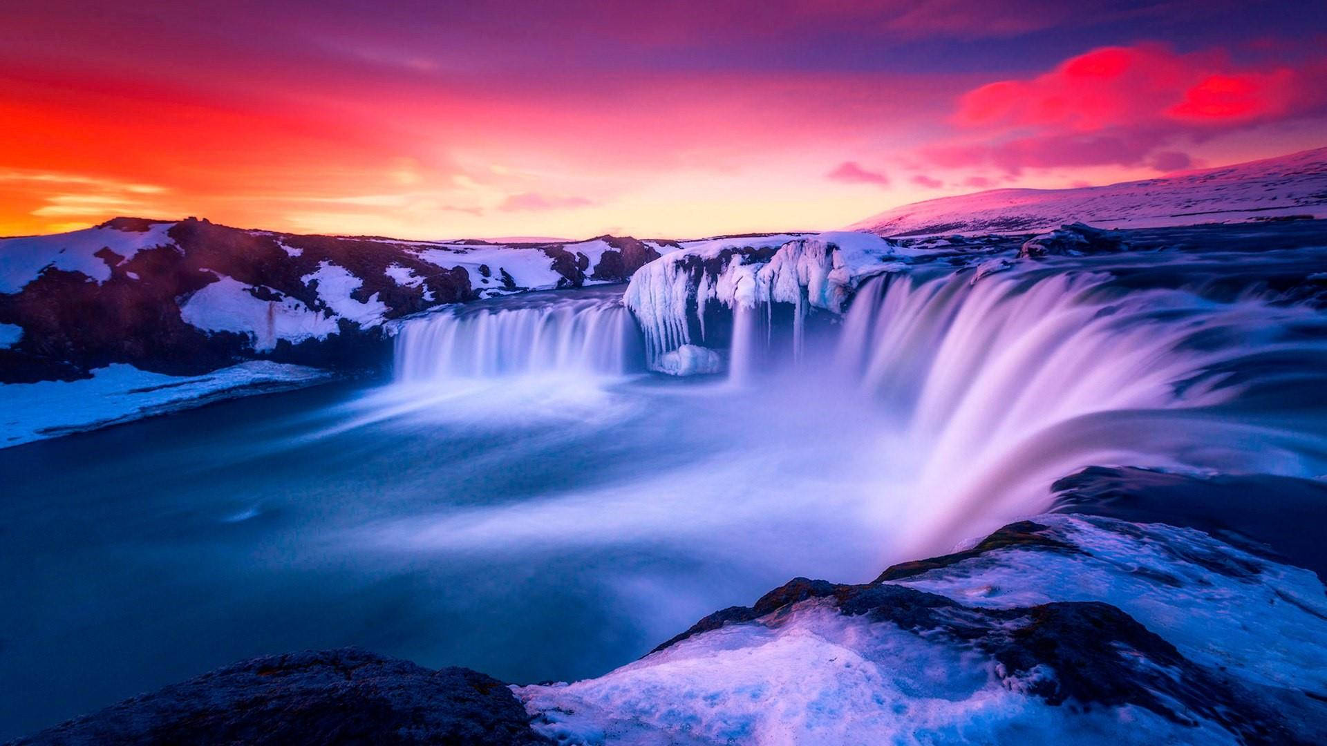 Godafoss Waterfall On A Summer Day Background