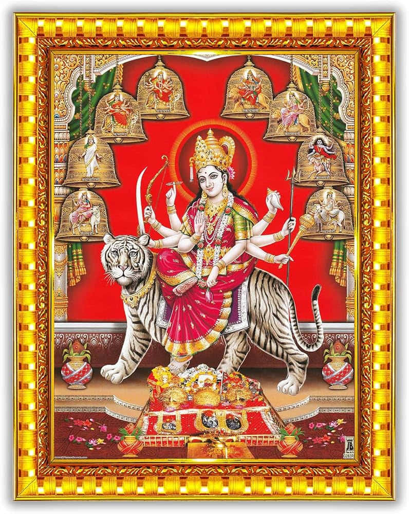 Goddess_ Durga_on_ Tiger_with_ Nine_ Forms Background