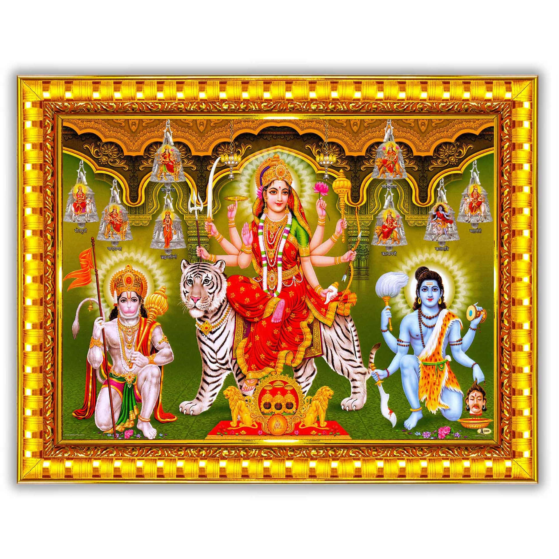 Goddess_ Durga_with_ Hanuman_and_ Bhima