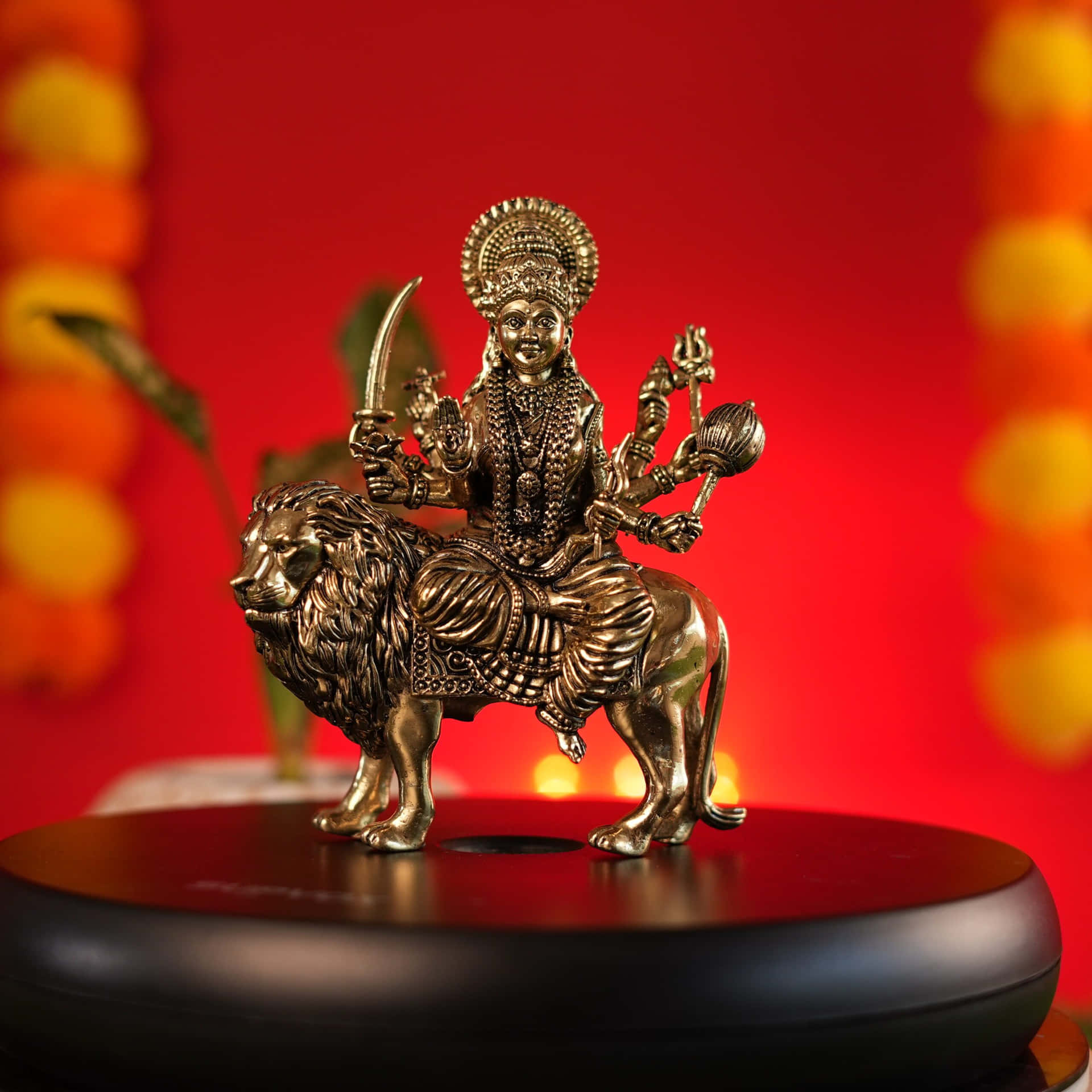 Goddess Durgaon Lion Statue Background