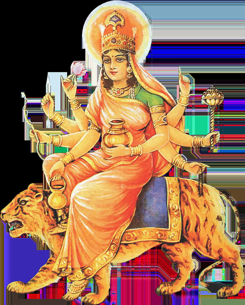 Goddess Durgaon Lion Background