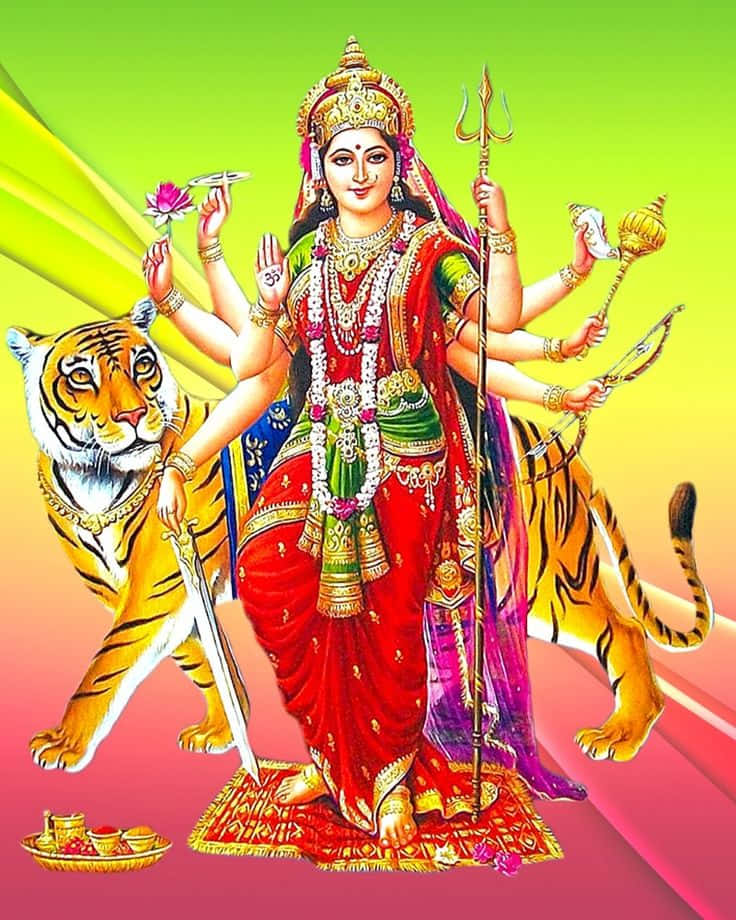 Goddess Durgaon Tiger Background