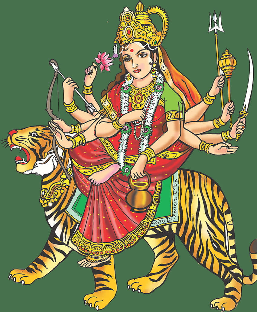 Goddess Durgaon Tiger Illustration Background