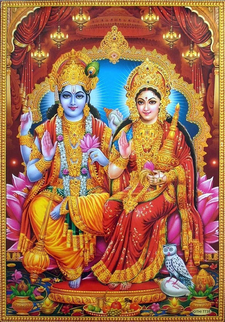 Goddess Lakshmi And Vishnu Golden Outfits Hd