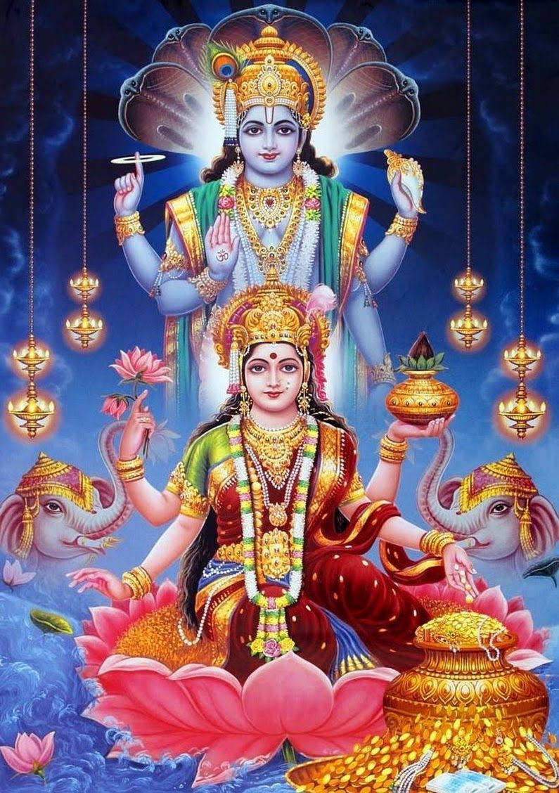 Goddess Lakshmi And Vishnu Hanging Candles Hd