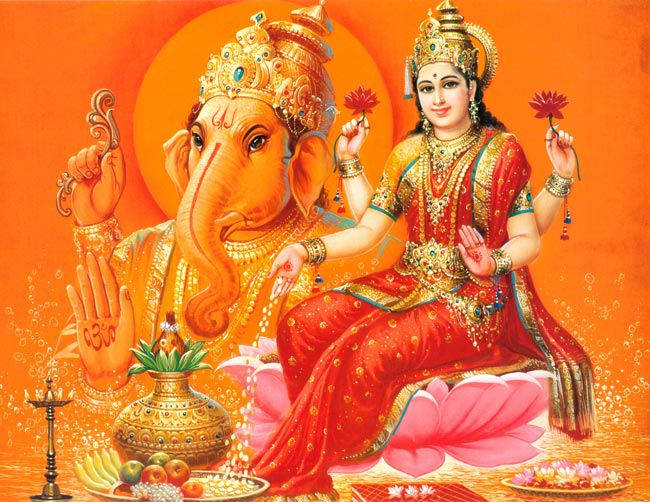 Goddess Lakshmi With Lord Ganesh Background