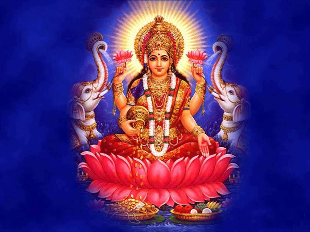 Goddess Lakshmion Lotus Background