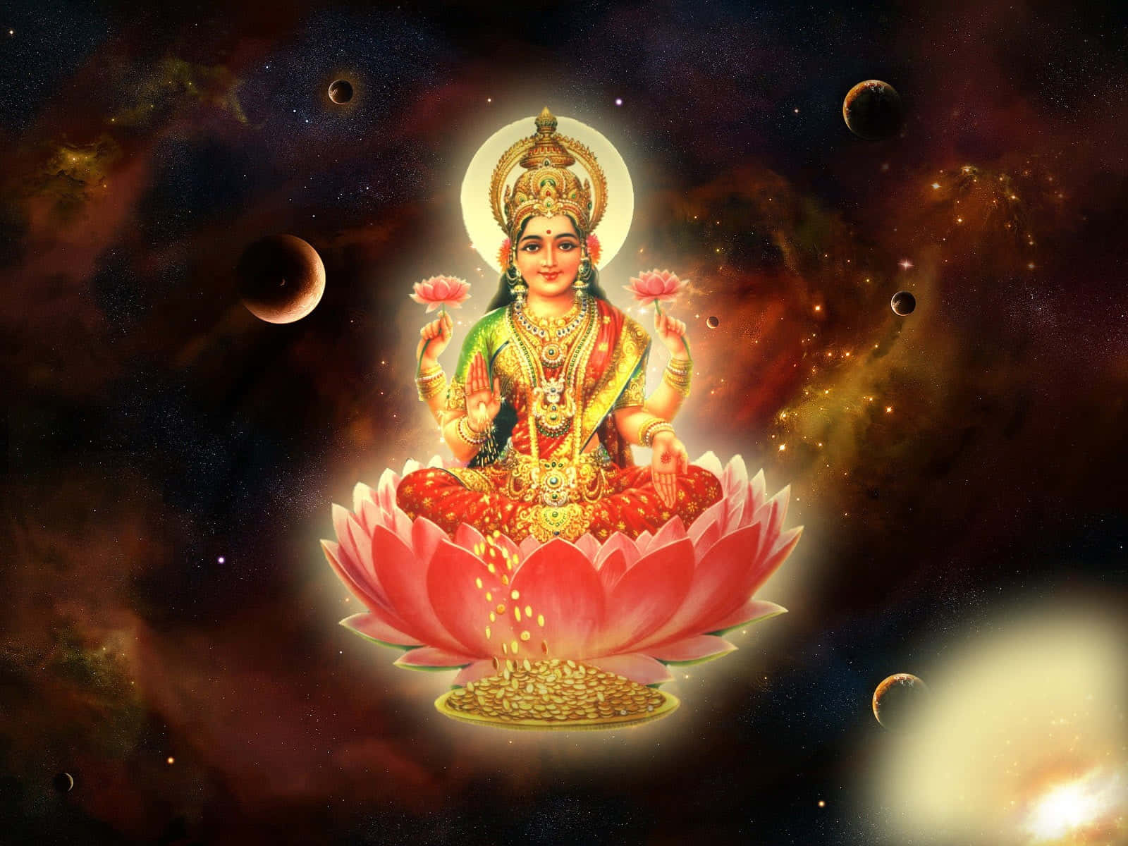 Goddess_ Mahalakshmi_ On_ Lotus_ Flower Background