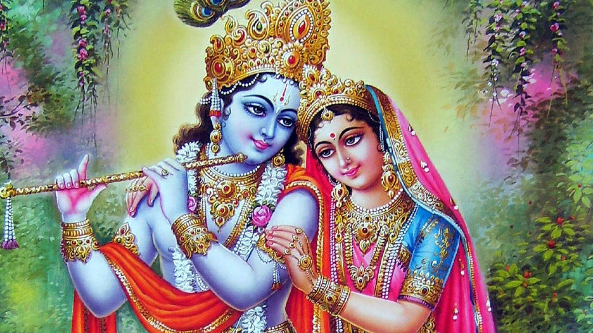 Goddess Radha And Hindu God Krishna Background