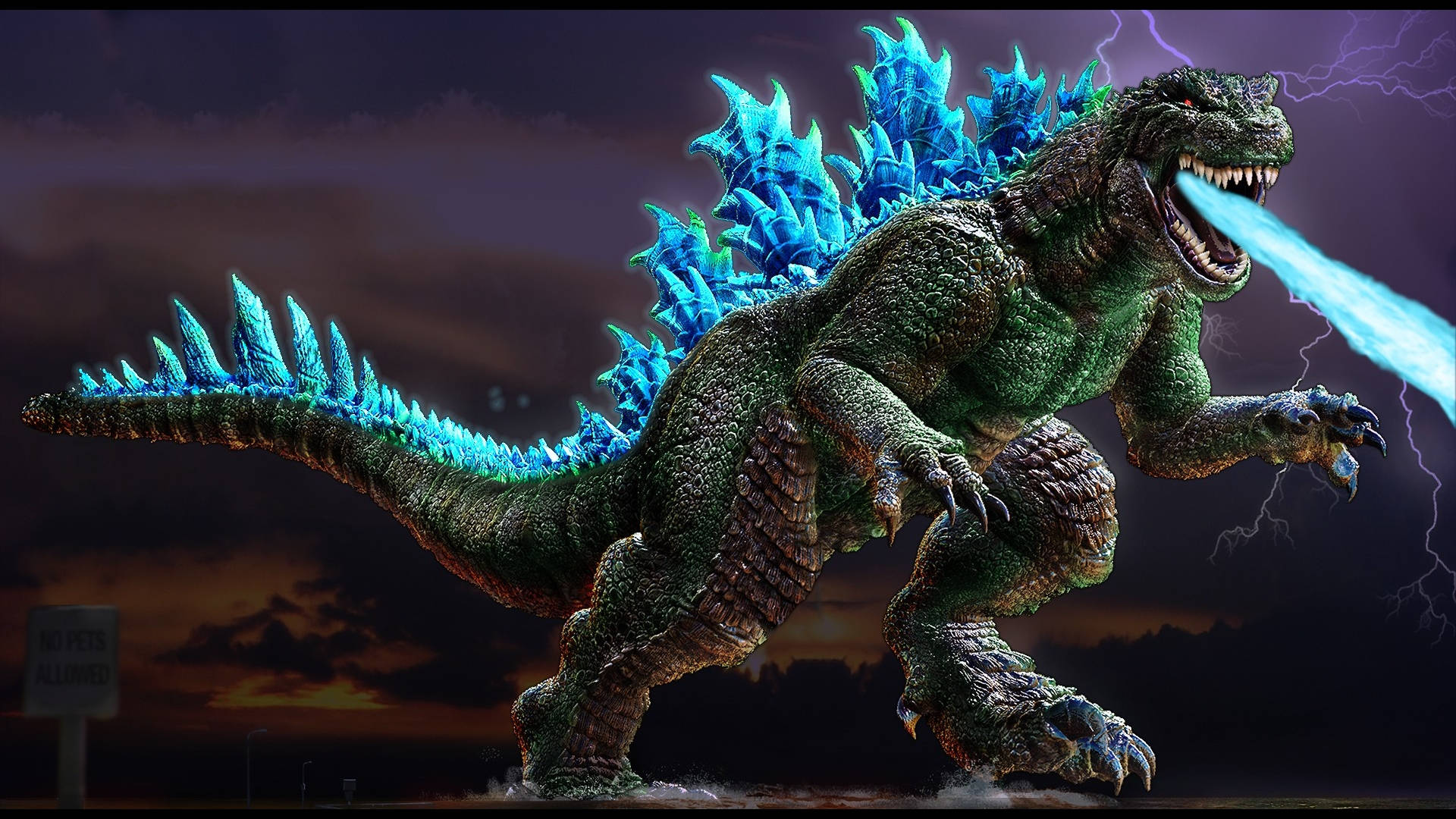 Godzilla 4k Blue Fire Background