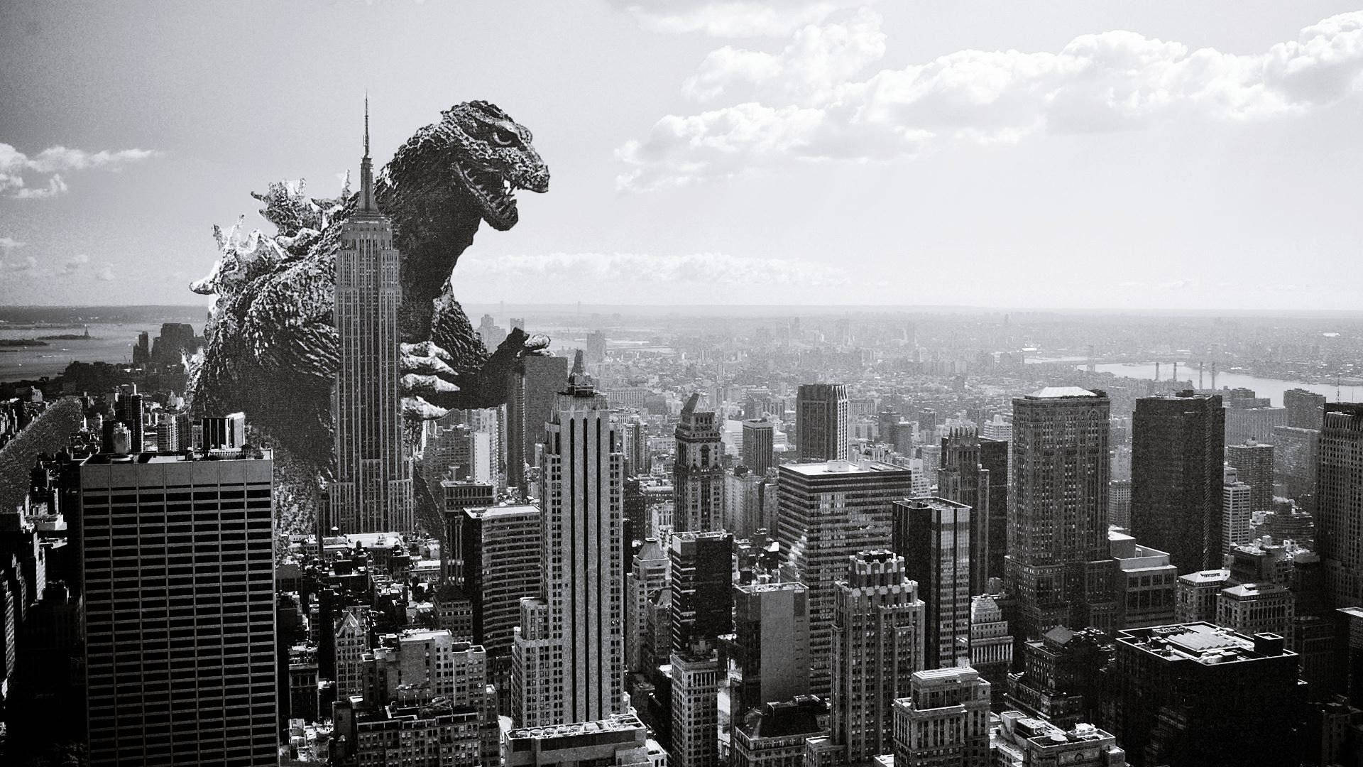 Godzilla 4k Greyscale City Background