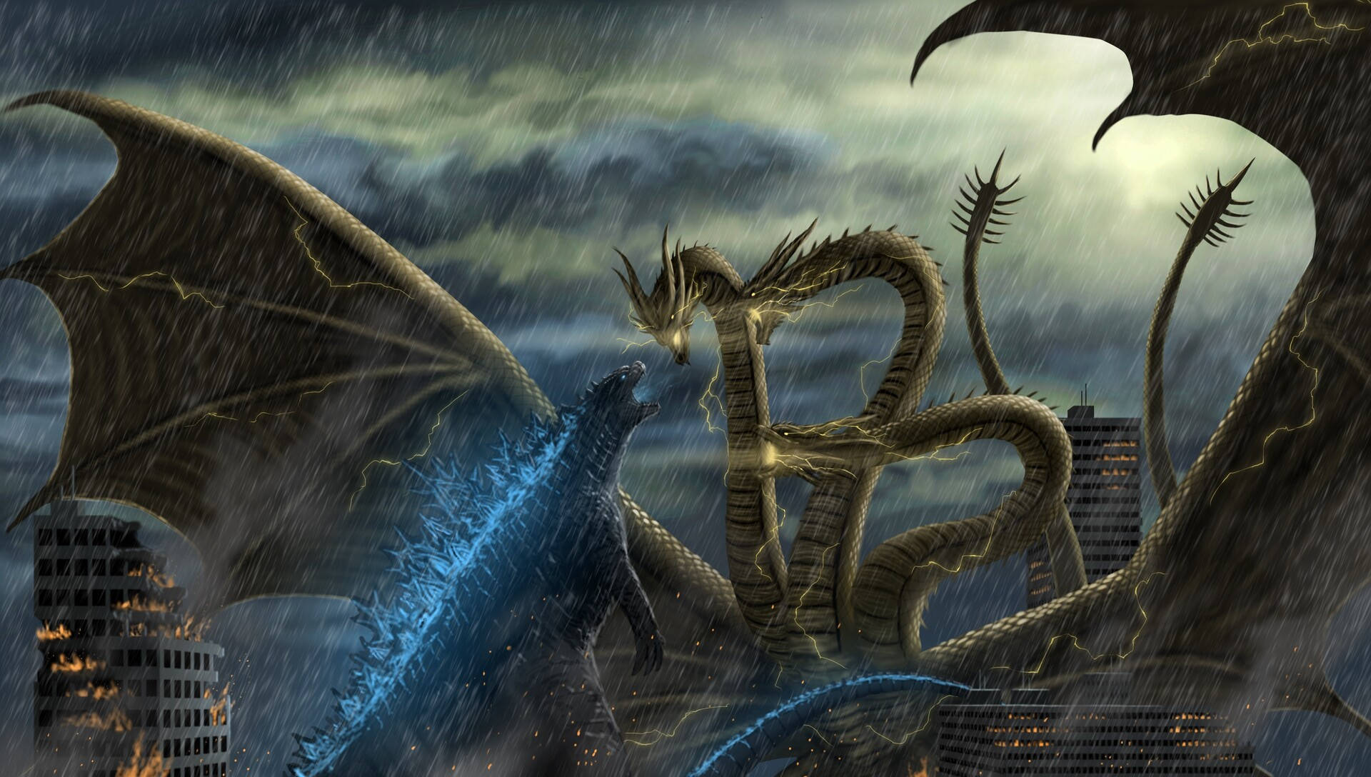 Godzilla King Of The Monsters Beasts Battle Background