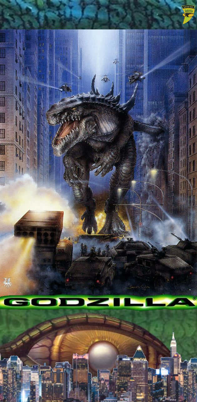 Godzilla Terrorizing The City In The 1998 Movie Background