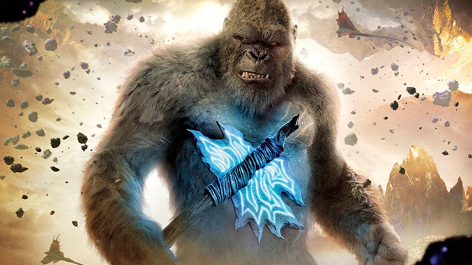 Godzilla Vs Kong With Glowing Axe Background