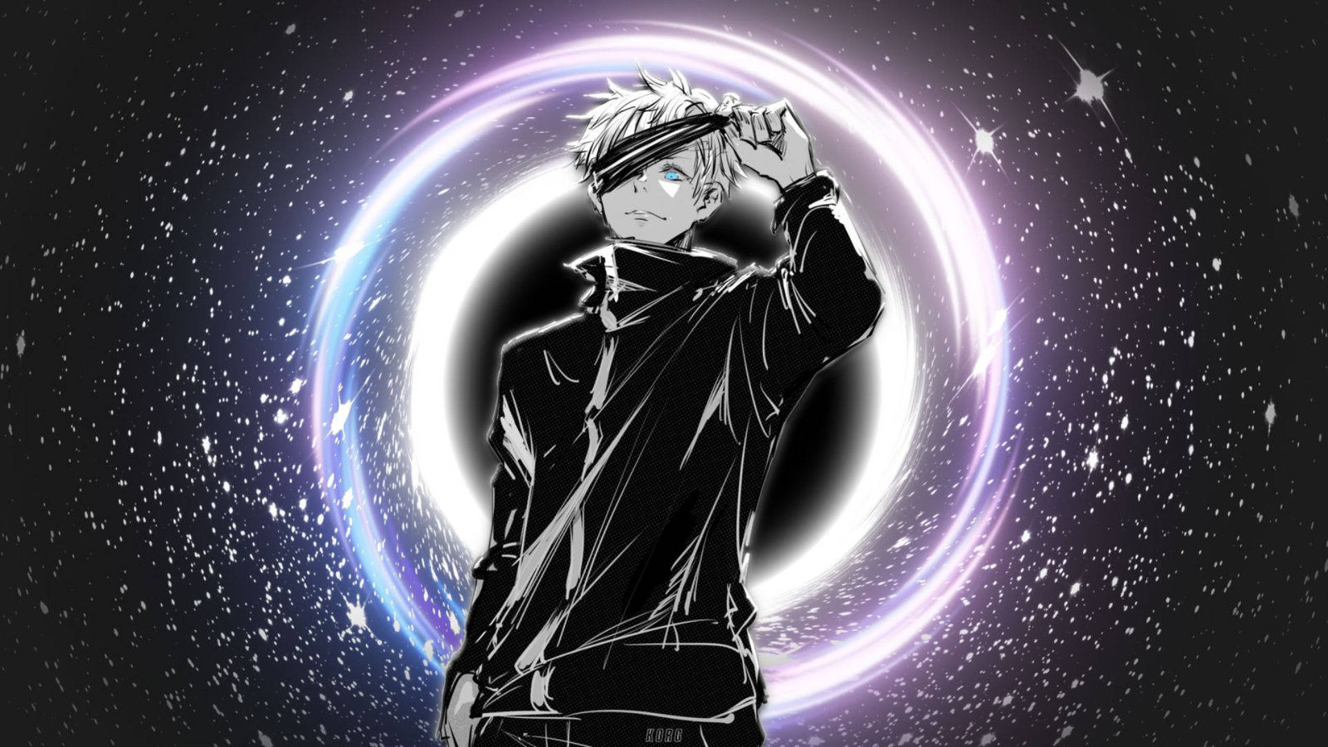 Gojo Sataru Standing Against Black Hole Background