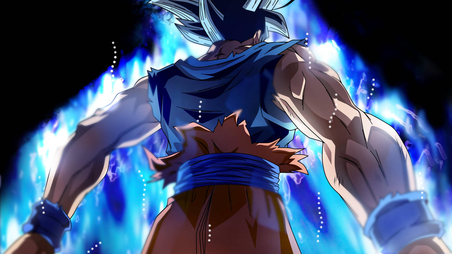 Goku 4k Ultra Hd Back View With Blue Aura Background