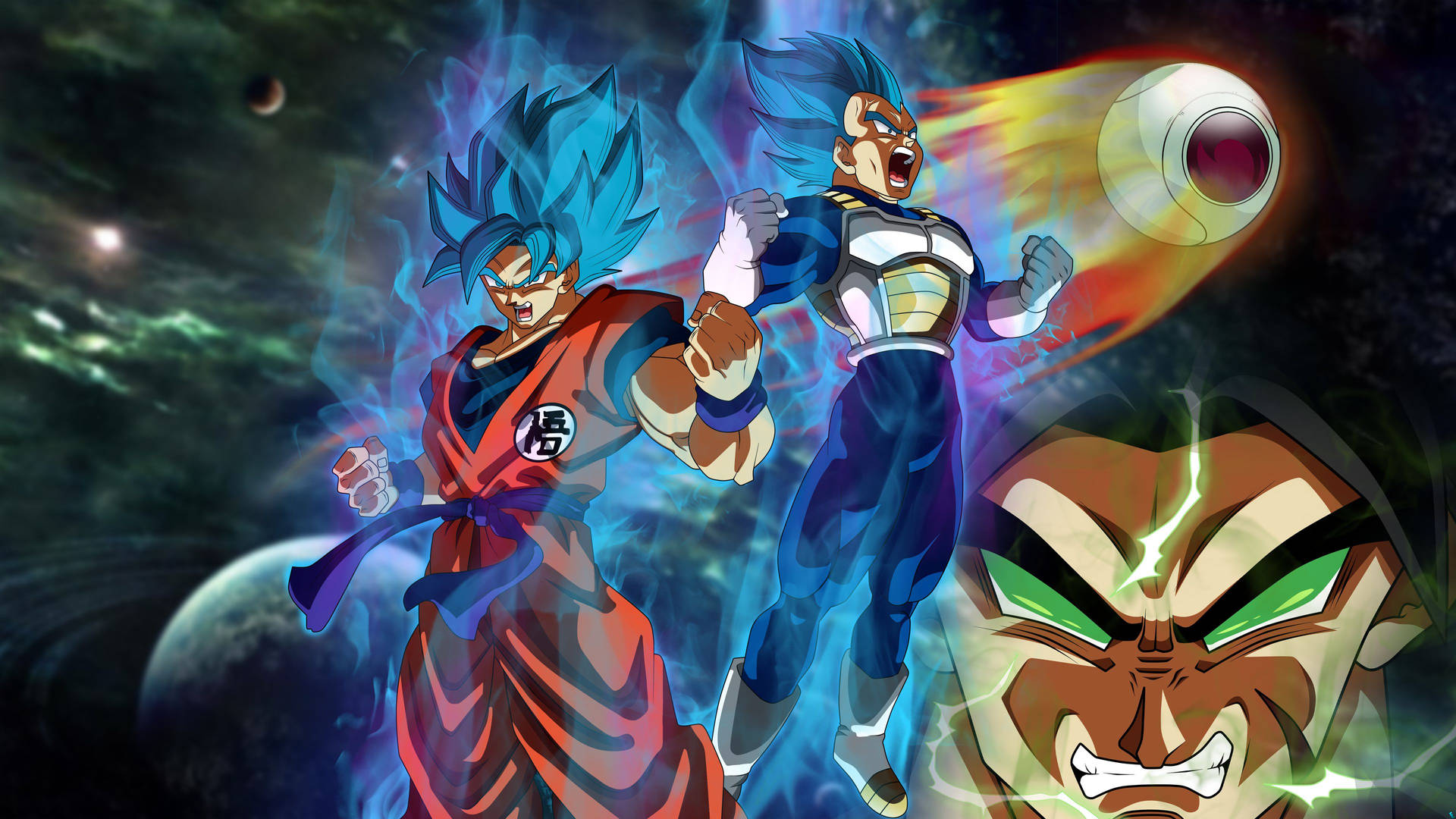 Goku 4k Ultra Hd With Vegeta And Broly Background