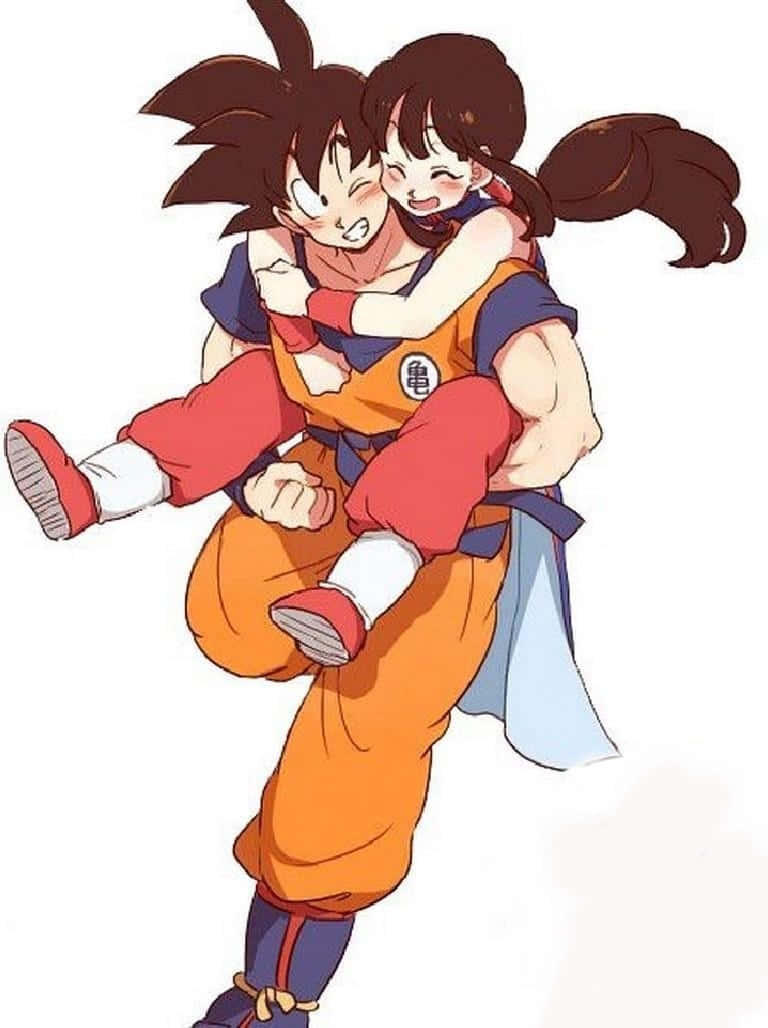 Goku And Chichi Back Hug Lifting Background