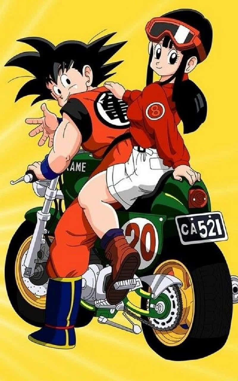 Goku And Chichi Riding A Motorcycle Background