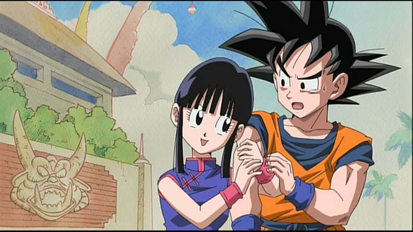 Goku And Chichi Share An Intimate Moment. Background
