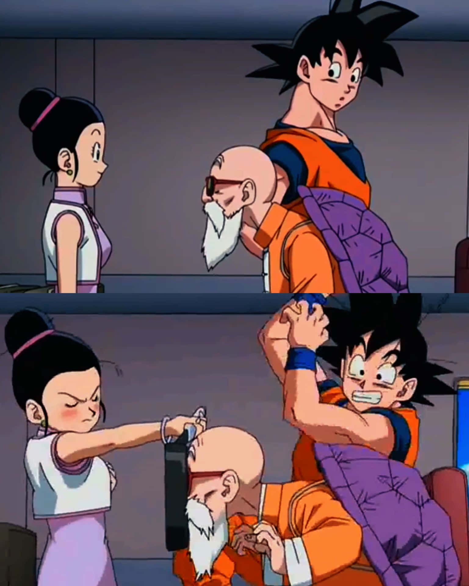 Goku And Chichi With Master Roshi Background