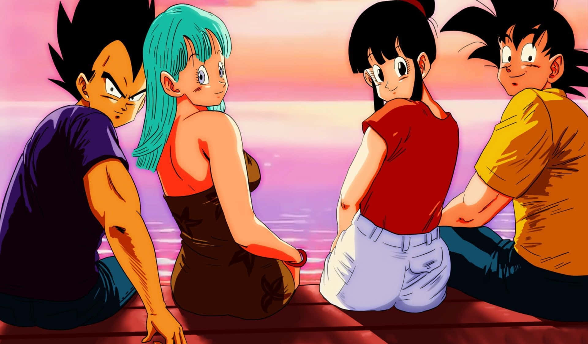 Goku And Chichi With Vegeta And Bulma Background