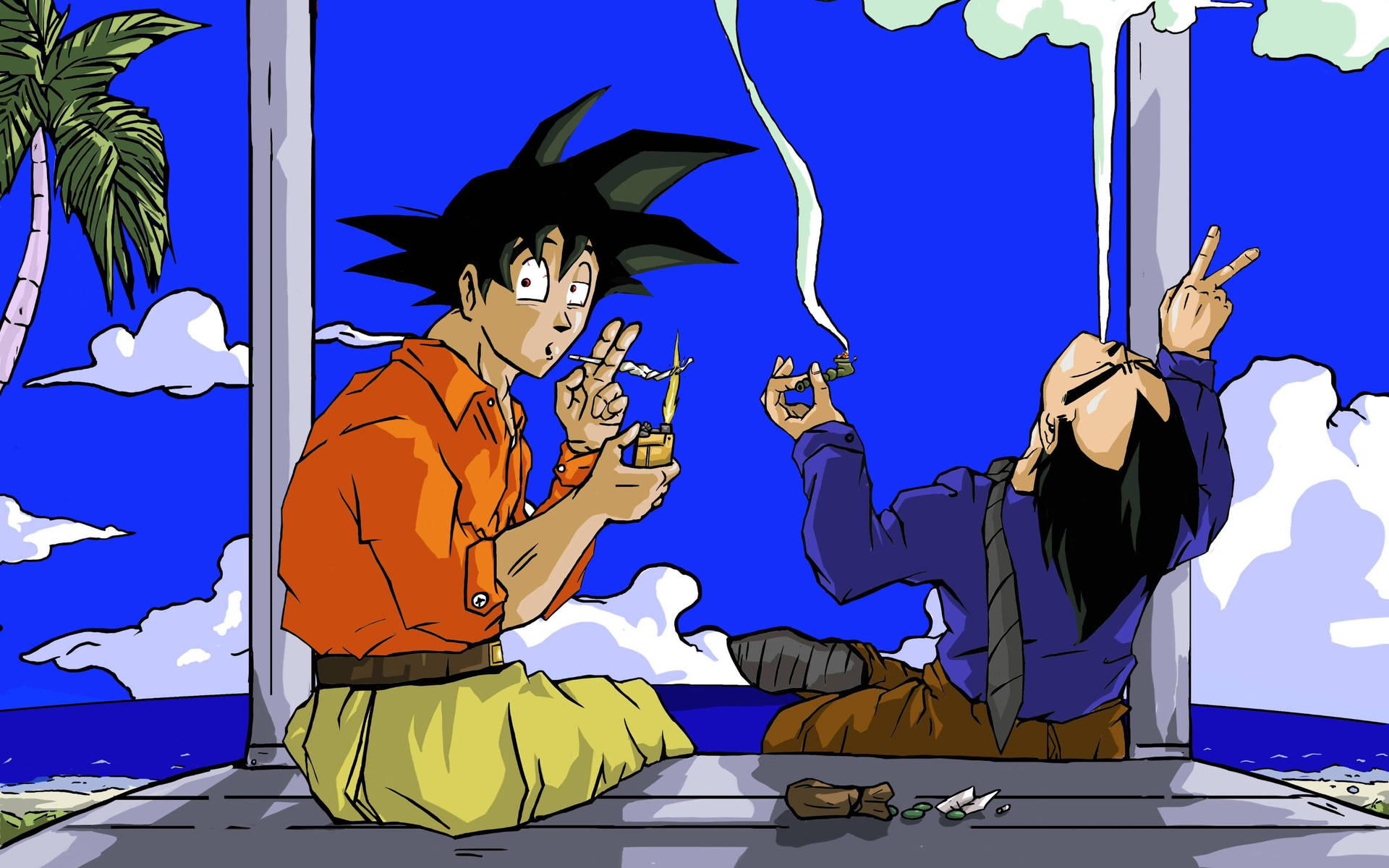 Goku And Vegeta Smoking Weed Background