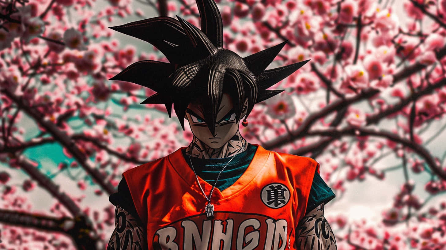 Goku Fashion Under Cherry Blossoms Background