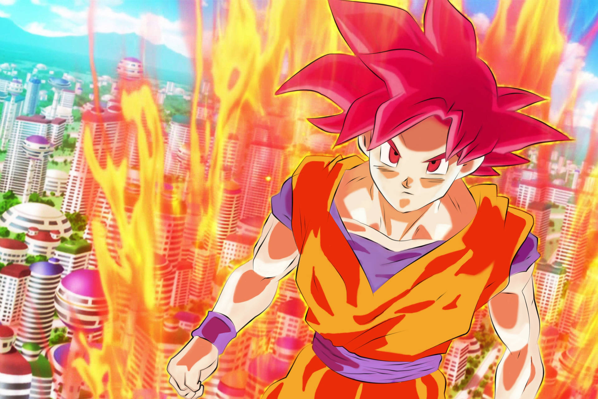 Goku In Raging Kaioken Energy Background