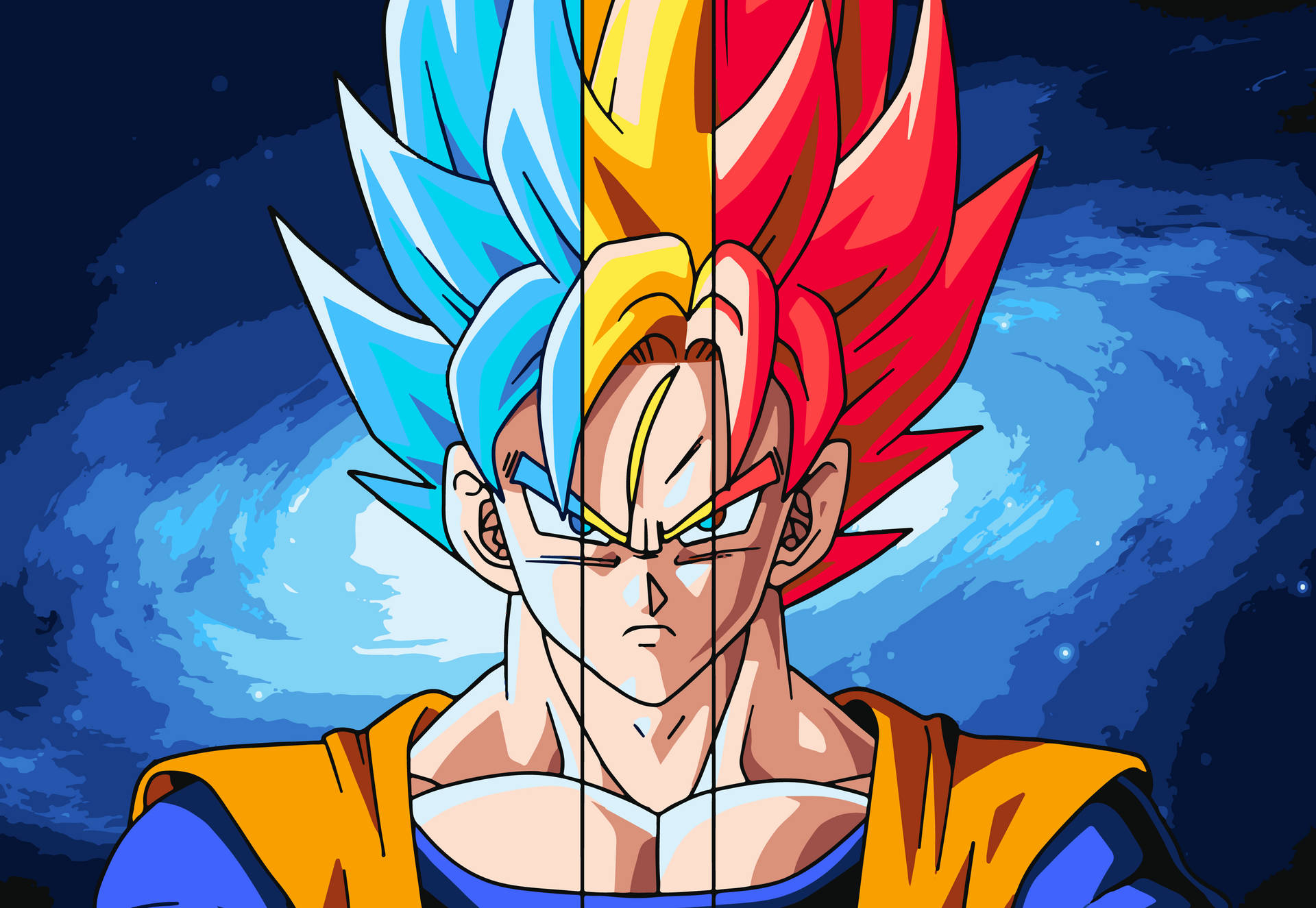 Goku Super Saiyan Forms Layered Background