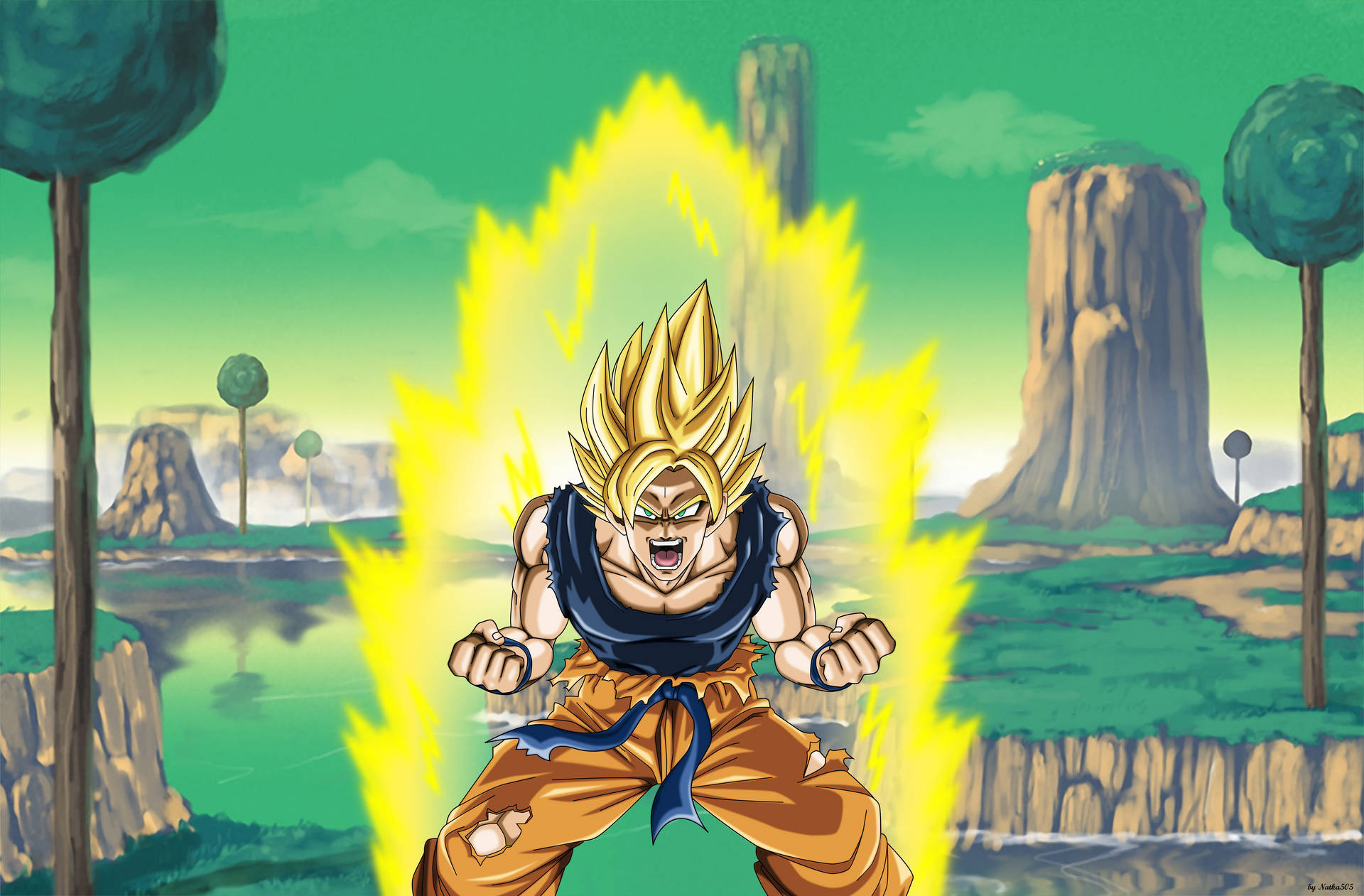 Goku Super Saiyan In Fight Background