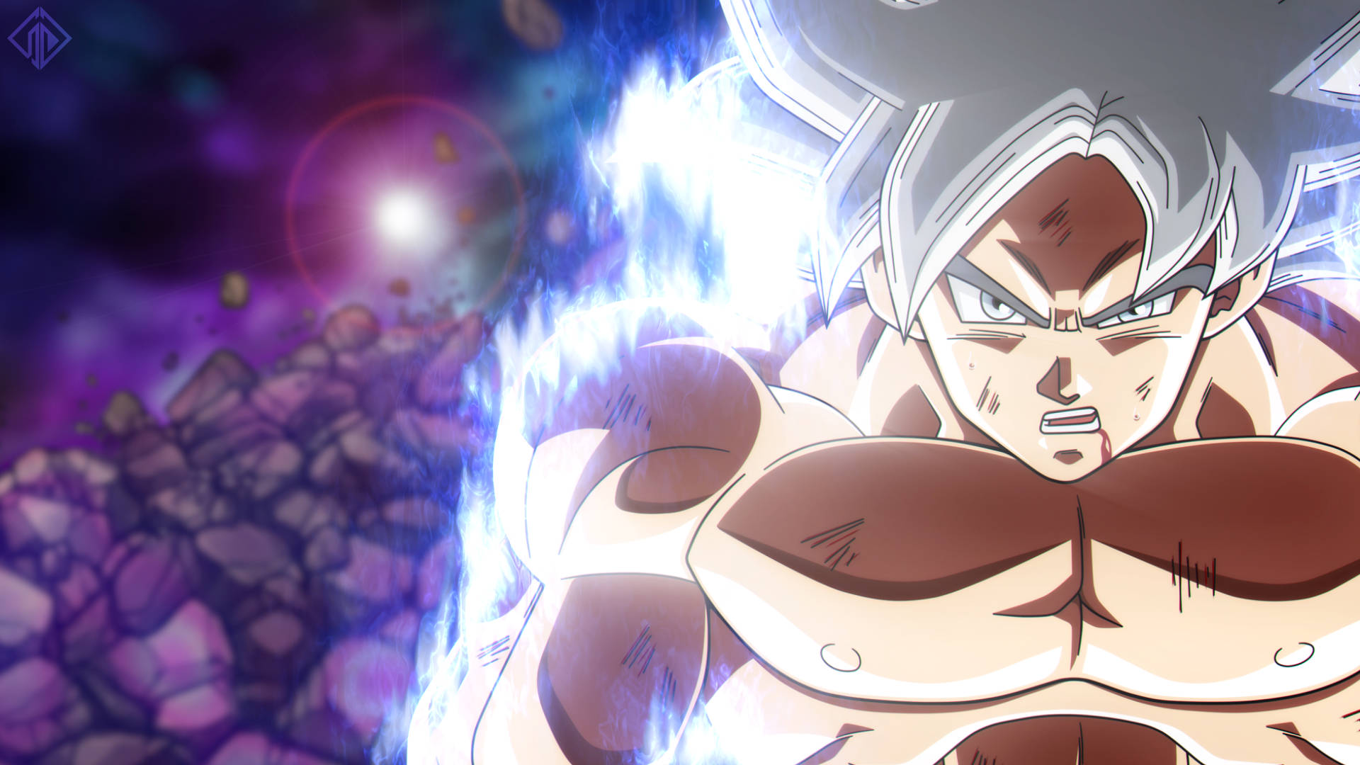 Goku Super Saiyan White Aura Background