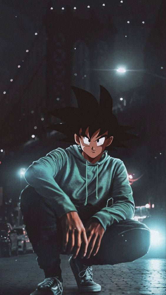 Goku Swag Crouching In The Street Background