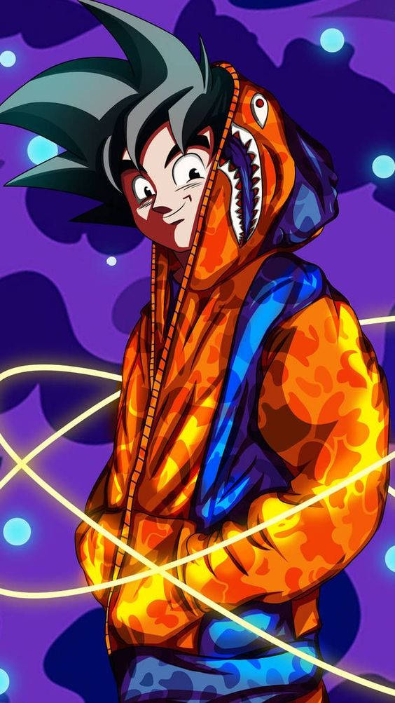 Goku Swag In A Flaming Hoodie Background