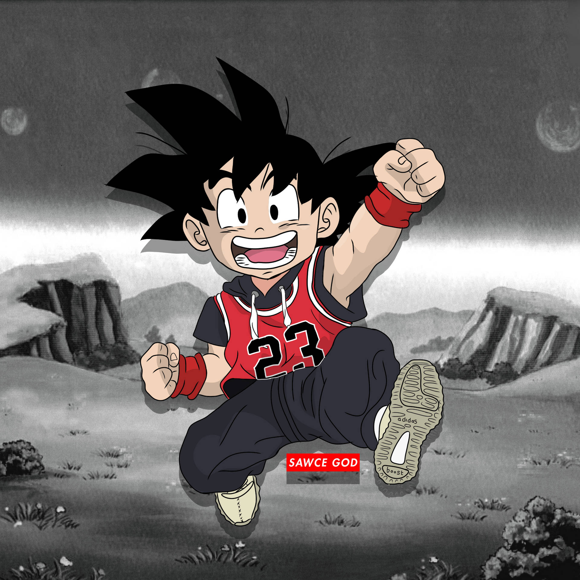 Goku Swag In A Monochromatic Nature Background