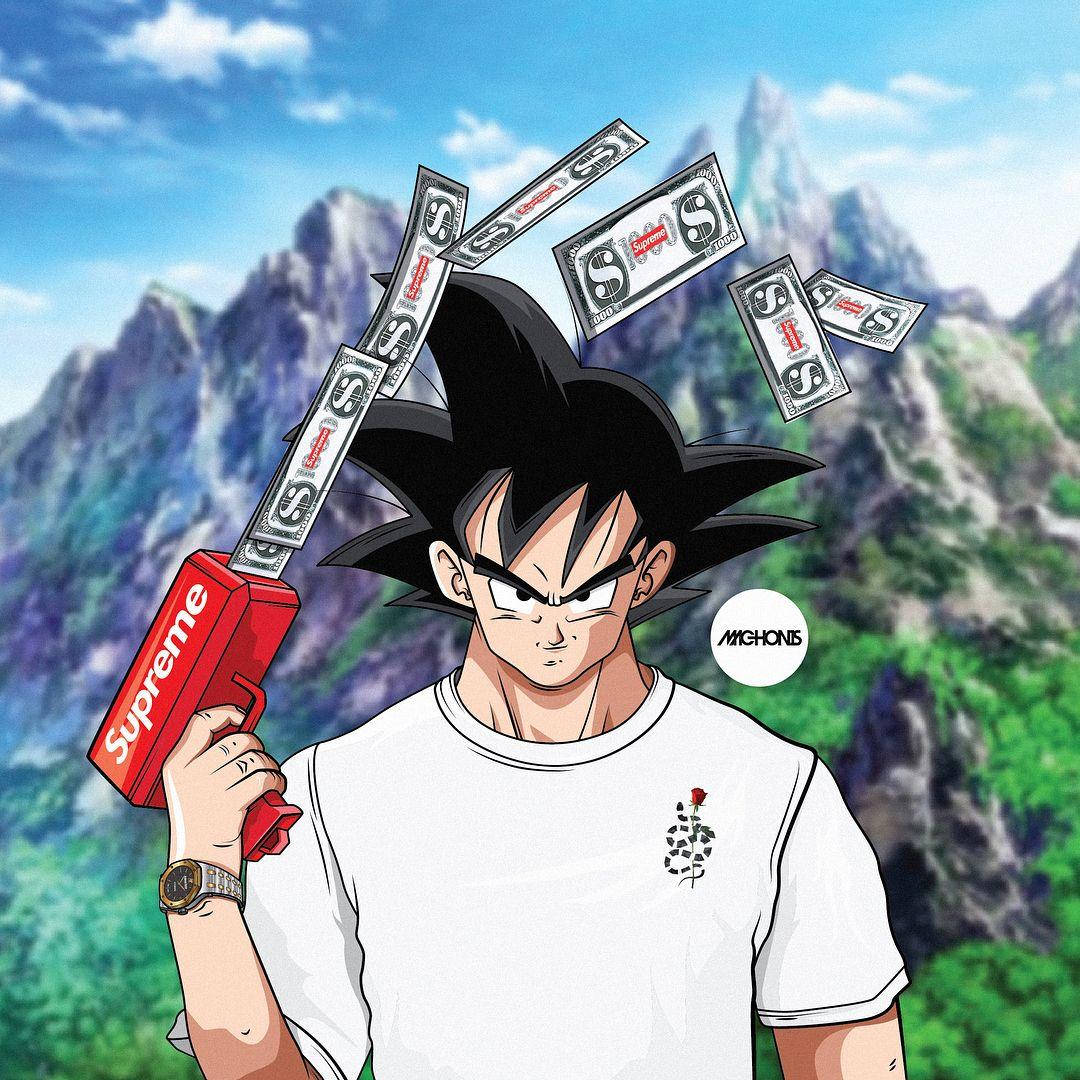 Goku Swag With A Supreme Gun Background