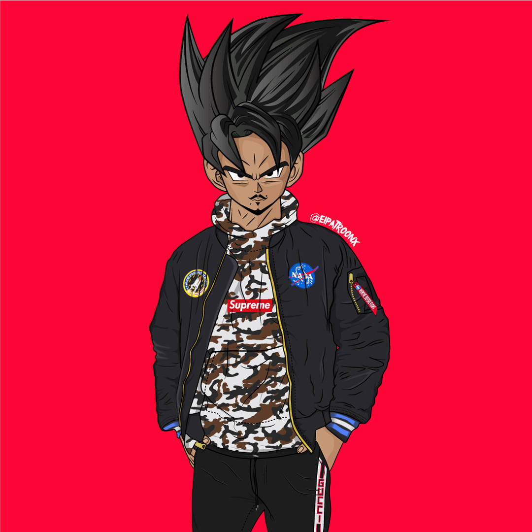 Goku Swag With Bright Red Background Background