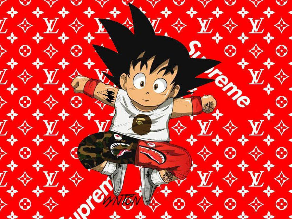 Goku Swag With Luxury Brand Logo Background Background