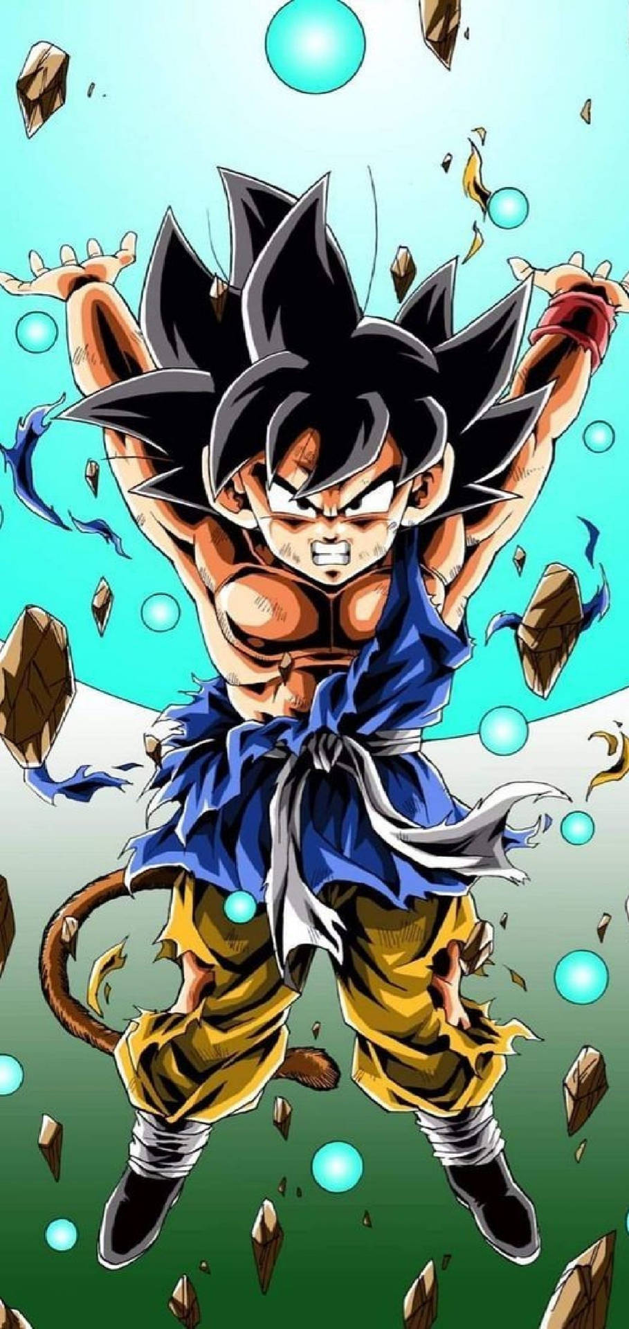 Goku Torn Outfit With Spirit Bomb Background