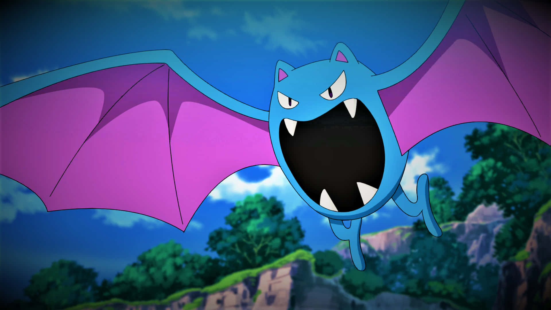Golbat Flying Above Trees Background